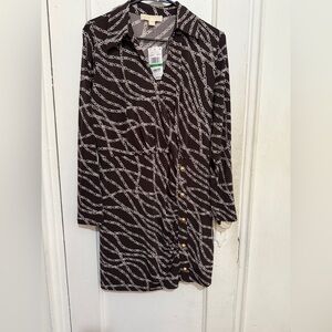 NWT Michael Kors Brown and White Chain Print Dress/ LP